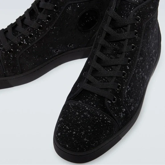 New Size 44 Christian Louboutin Louis Orlato Flat Sneakers Black Silver - Picture 3 of 14